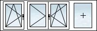 Fenêtres PVC 4 vantaux OB gauche OF gauche OB droit fixe