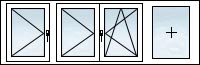 Fenêtres PVC 4 vantaux OF gauche OF gauche OB droit fixe