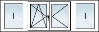 Fenêtres PVC 4 vantaux fixe OB gauche OF droit fixe