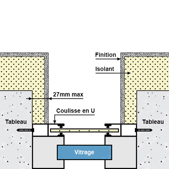 Volets roulants ITE croquis pose sous linteau avec isolant coupe horizontale